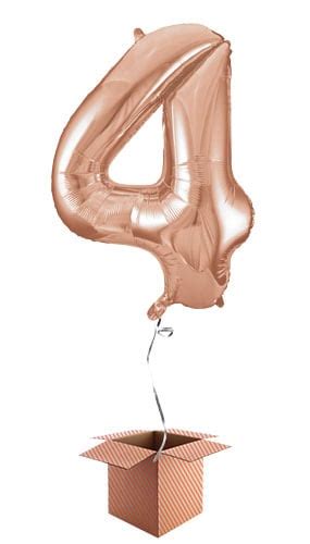 Rose Gold Number 4 Helium Foil Giant Balloon Inflated Balloon In A