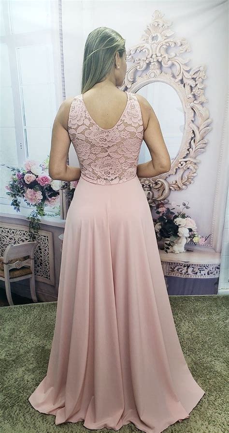 Vestido De Festa Longo Rose Madrinha Casamento Lindo R Em