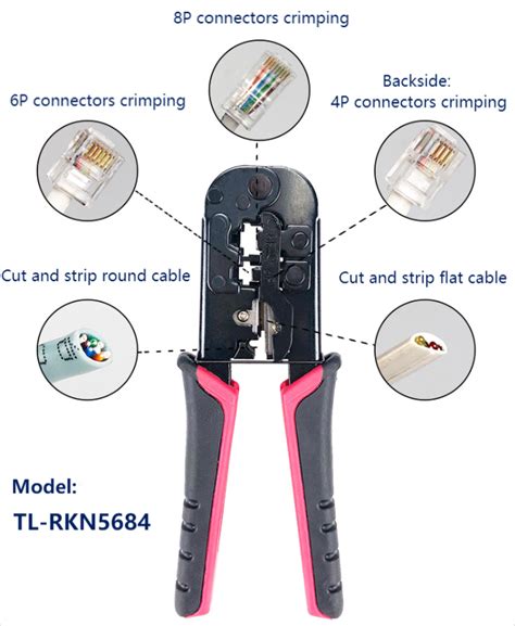 Crimping Tool for Cat5/Cat6 8P,6P,4P, RJ11/RJ12/RJ45 Connectors with Cutter and Stripper – (TL ...