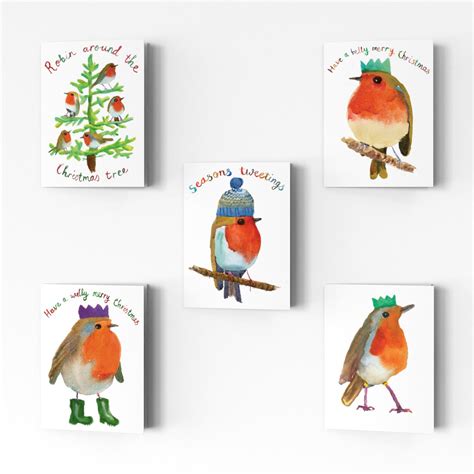 Pack Of Five Robin Christmas Cards Rosie Webb