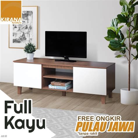 Jual Full Kayu Kirana Lemari Meja Tv Rak Tv Buffet Chicago Bc White