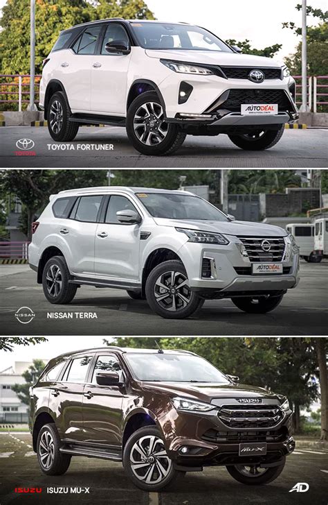 Isuzu Mu X Vs Nissan Terra Vs Toyota Fortuner 3 Way Comparo Autodeal