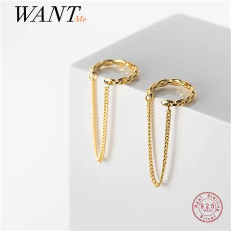 Wantme Genuine Sterling Silver Punk Cuban Link Chain Ear Clips