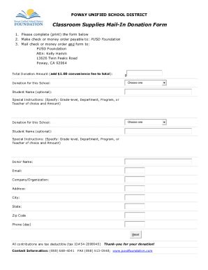 Fillable Online Classroom Supplies Mail In Donation Form Fax Email