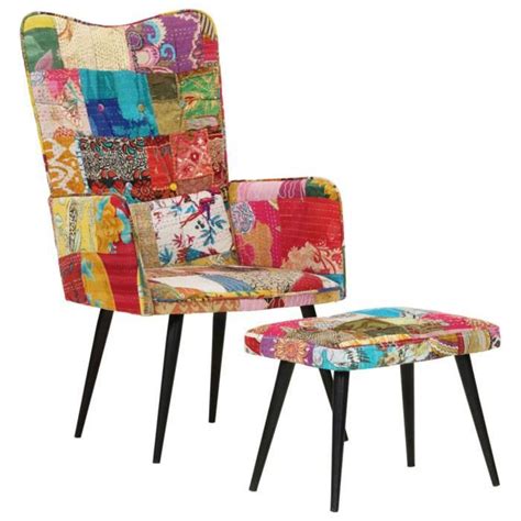 Fan Fauteuil Avec Repose Pieds Multicolore Toile Patchwork Dx