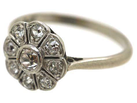 Edwardian 18ct White Gold Platinum Diamond Daisy Cluster Ring 274 O