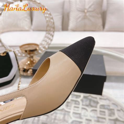 Chanel Slingbacks Goatskin Grosgrain Beige Black 34 40 Model