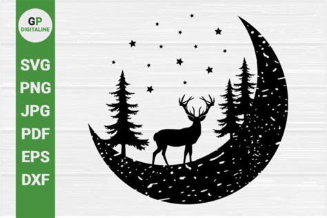 Elk On The Moon Horned Deer Stars Svg Graphic By Gpdigitalines