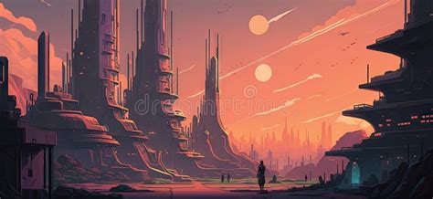 Landscape of a Futuristic City in Anime Style Illustrat Illustration ...