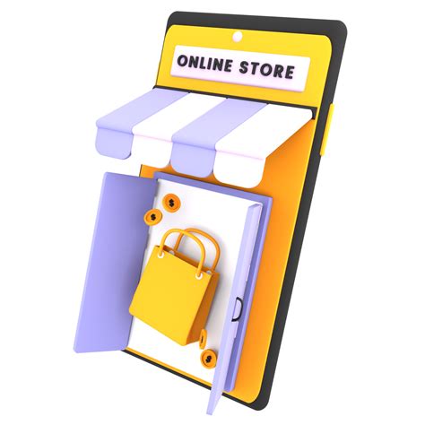 3d Online Shopping Store With Mobile Shopping Bag Icon Ecommerce