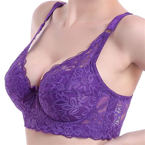 Plus Size Women Wire Sheer Sexy Lace Bra Deep V Push Up Thin Cup