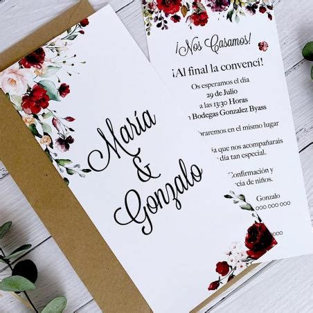 Invitación de boda flores rojas