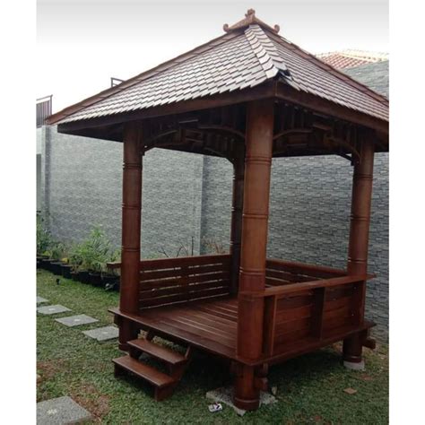 Jual Gazebo Taman 2x2 Meter Kayu Kelapa Tiang Motif Atap Sirap Kayu