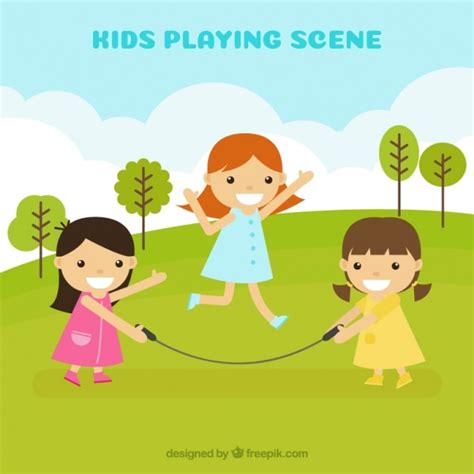 Free Vector Cheerful Girls Playing With Jump Rope Outdoors