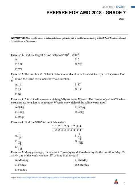 SOLUTION W1 GRADE 7 American Mathematics Olympiad Questions Studypool