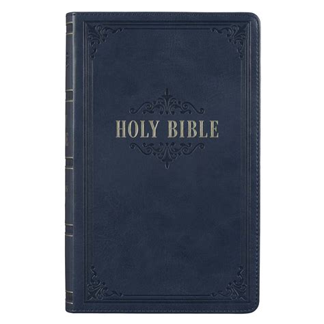 Dark Blue Faux Leather Giant Print Standard Size King James Version