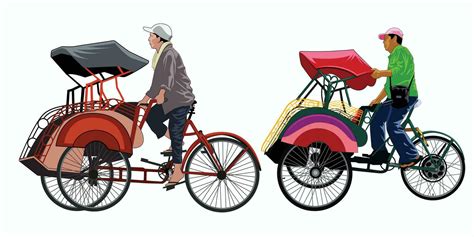 Two Rickshaw Becak Yogyakarta Vector With Isolated White Background