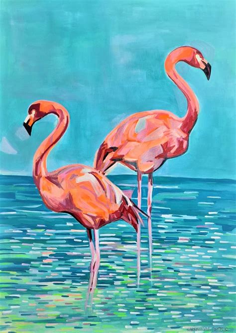 Flamingos 101 X 72 Cm Painting By Alexandra Djokic Saatchi Art