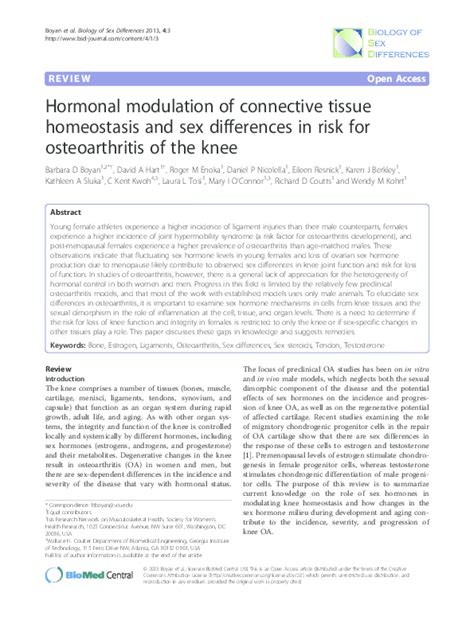 Pdf Sex Differences In Osteoarthritis Of The Knee Mary Oconnor