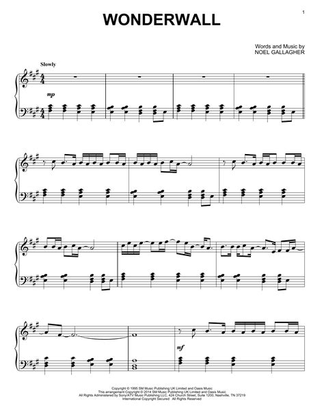 Wonderwall Sheet Music By Oasis Piano