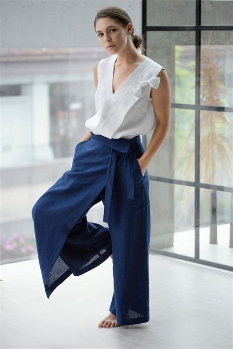 Navy Blue Linen Pants Bohemian Pants Boho Trousers Maxi Pants Etsy