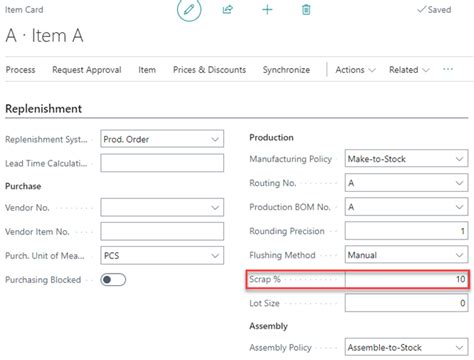 Dynamics 365 Business Central Managing Scrap In Production Orders Websan Solutions Blog