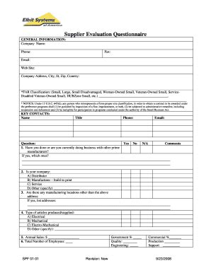 Supplier Evaluation Questionnaire Fill Online Printable Fillable