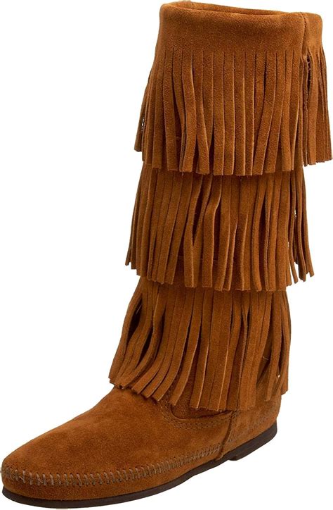 Minnetonka Bottes Franges Couches Pour Femme Marron Daim Marron