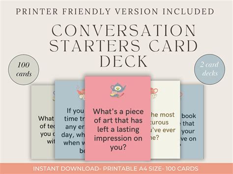 Conversation Cards Printable Table Topics Dinner Party Game For