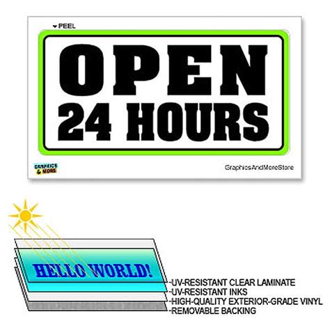 Open 24 Hours 12 In X 6 In Laminated Sign Window Business Sticker