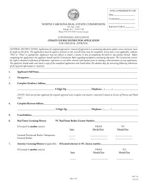 Fillable Online Ncrec Update Course Instructor Application Form REC 7