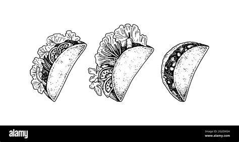 Set Of Hand Drawn Mexican Tacos Vector Illustration In Sketch Style