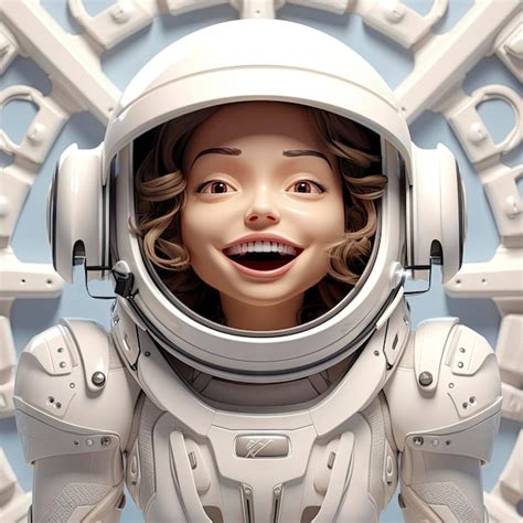 Uma jovem astronauta de desenho animado feliz os braços abertos