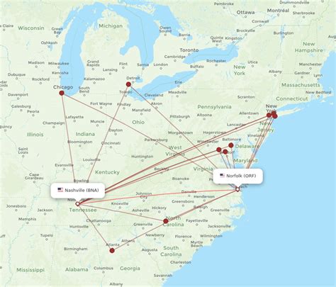 All Flight Routes From Norfolk To Nashville ORF To BNA Flight Routes