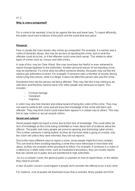 AC1.2 - Why do crimes go unreported - A1. Why is crime unreported? For
