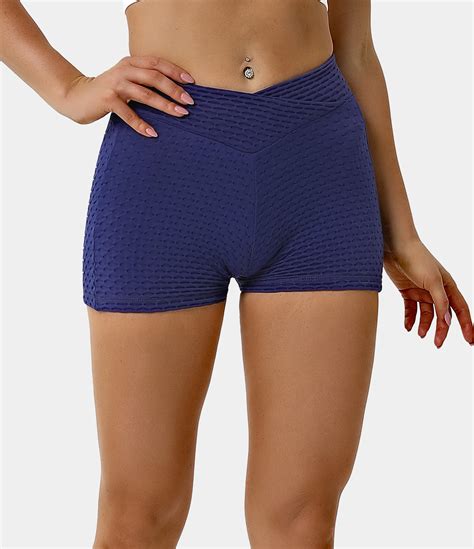 Womens Crossover Honeycomb Textured Ruched Shorts Halara