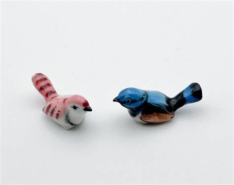 Enchanting Miniature Fairy Tiny Wren Bird Ceramic Figurines Set