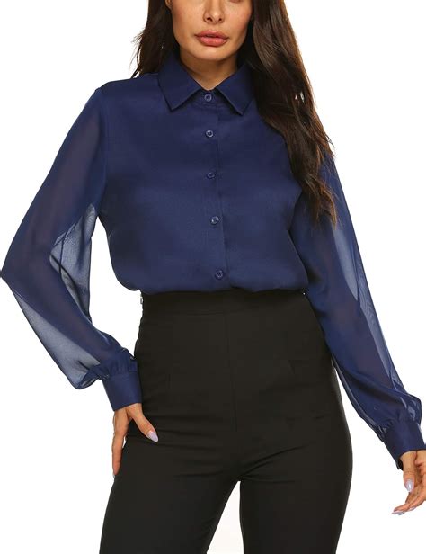 Womens Blouses Bow Tie Neck Long Sleeve Office Work Chiffon Elegant