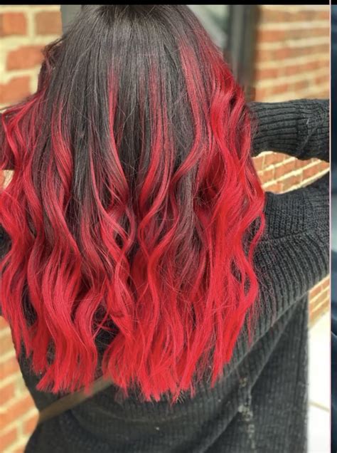 Fire Red Balayage Red Highlights In Brown Hair Dyed Red Hair Red