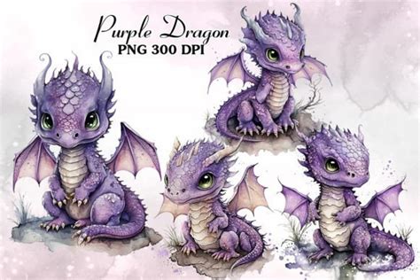 Cute Purple Dragon Watercolor Clipart Graphic by Cat Lady · Creative Fabrica