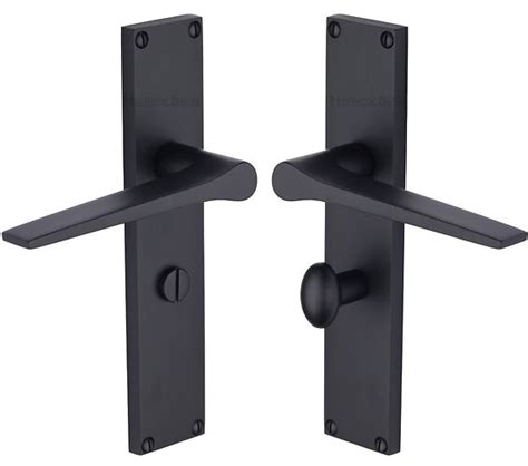 Heritage Brass Gio Door Handles On 200mm Backplate Matt Black Vt8100 Bkmt Sold In Pairs