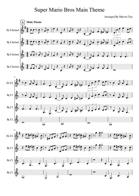 Super Mario Theme For Clarinet Quartet Sheet Music Download Free In Pdf Or Midi