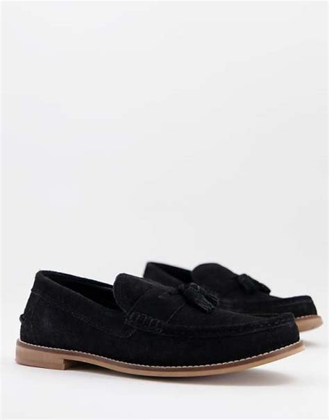 Asos Design Tassel Loafers In Black Suede With Natural Sole Asos