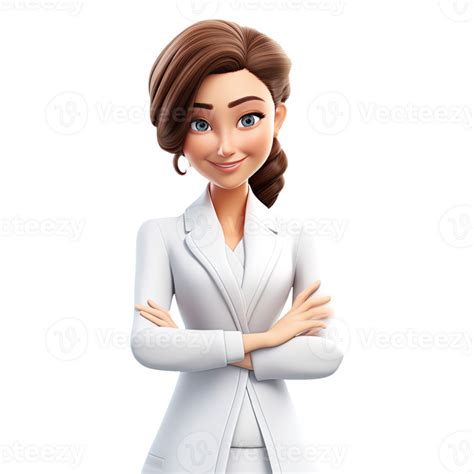 Ai Generated 3d Cute Cartoon Woman Character In White Suit 34599480 Png