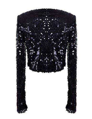 Prettyguide Women Sequin Jacket Long Sleeve Sparkly Cropped Shrug Clubwear E Fashion Web