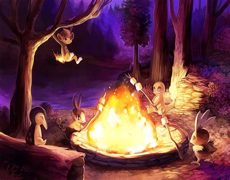 POkemon Night Purple Kecleon Tepig Torch Forest Tree HD Wallpaper