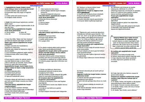 Sosyal Bilgiler 7 Online Bursluluk Deneme 3 Sosyal Bilgiler