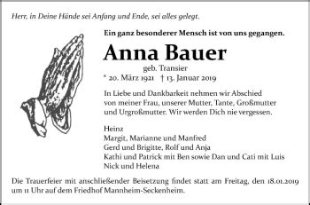 Traueranzeigen Von Anna Bauer Trauerportal Ihrer Tageszeitung