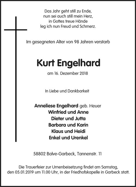 Traueranzeigen Von Kurt Engelhard Trauer In NRW De