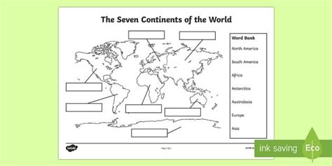 The Seven Continents Labelling Worksheet Worksheet Labeling Activities Continents